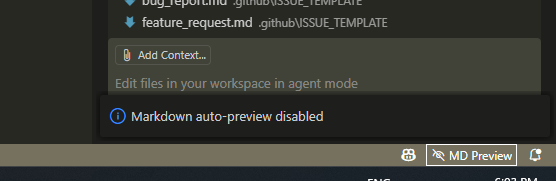 Status bar with auto-preview disabled